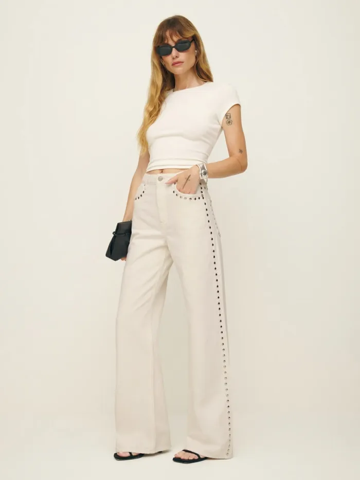 Reformation Jeans Cary High Rise Slouchy Wide Leg Jeans Fior Di Latte Studded 8211 Women Reformation Jeans Cary High Rise Slouchy Wide Leg Jeans Fior Di Latte Studded 8211 Women