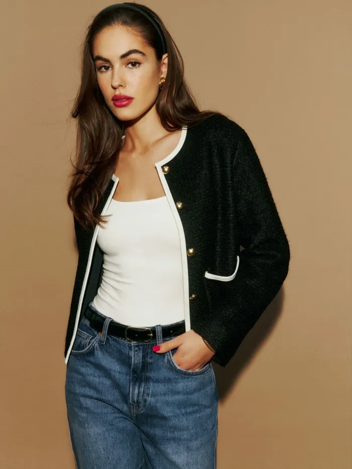 Reformation Outerwear Dale Cropped Jacket Black 8211 Women