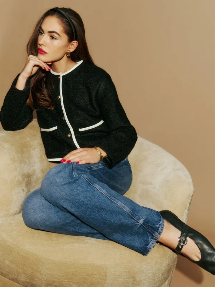 Reformation Outerwear Dale Cropped Jacket Black 8211 Women