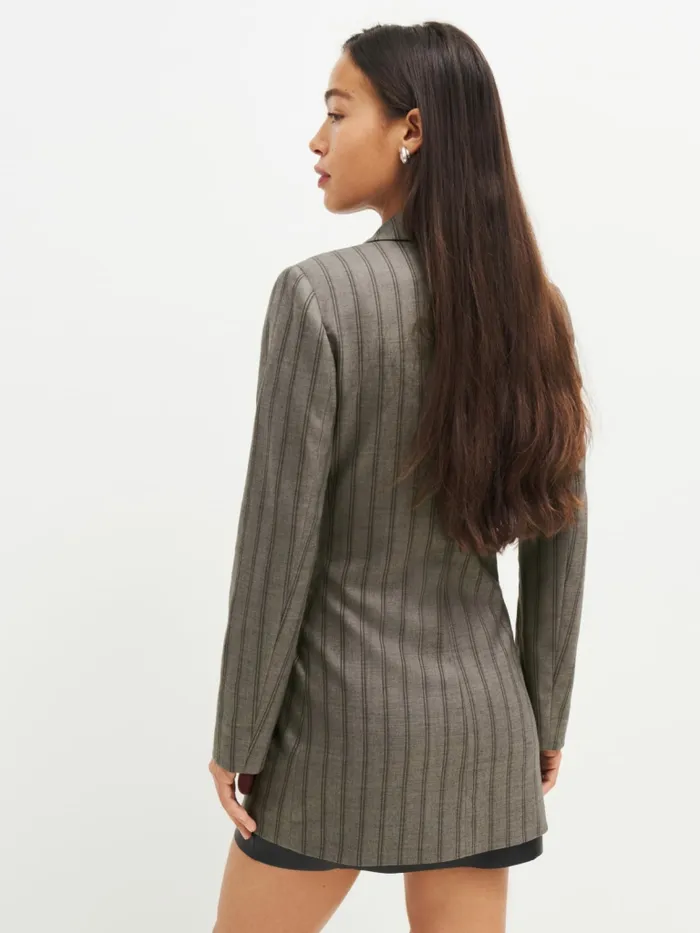 Reformation Outerwear Jacques Long Fitted Blazer Grey Pinstripe 8211 Women Reformation Outerwear Jacques Long Fitted Blazer Grey Pinstripe 8211 Women