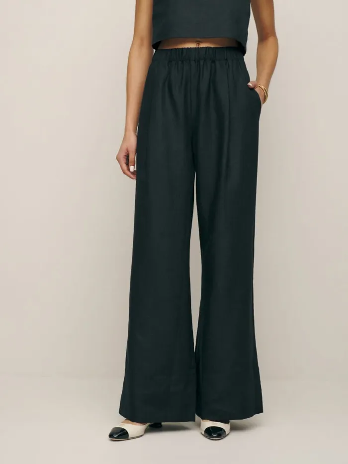 Reformation Pants Fernando Wide Leg Linen Pant Black 8211 Women