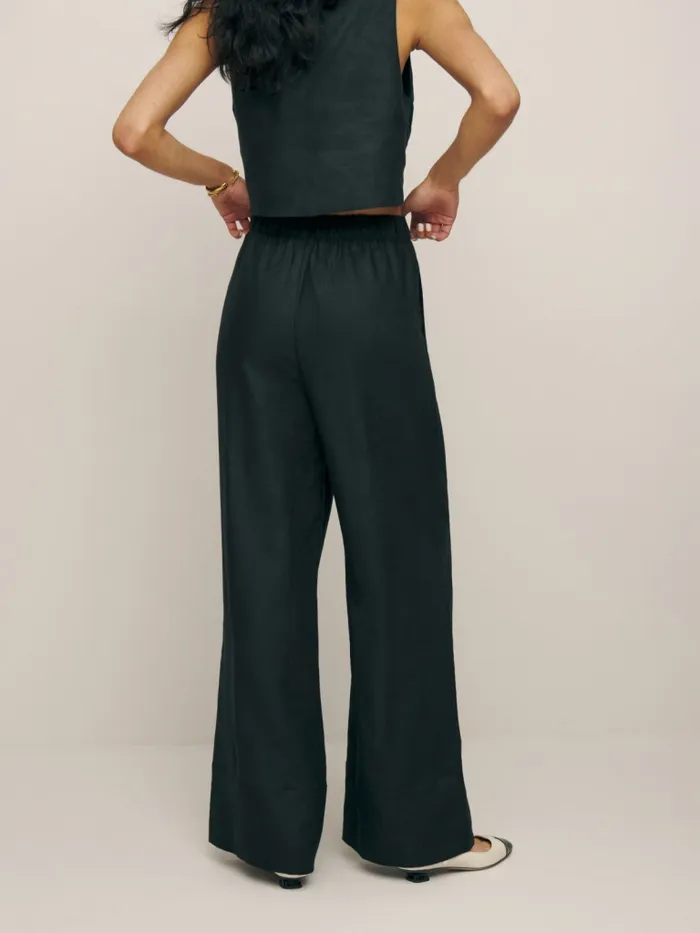 Reformation Pants Fernando Wide Leg Linen Pant Black 8211 Women