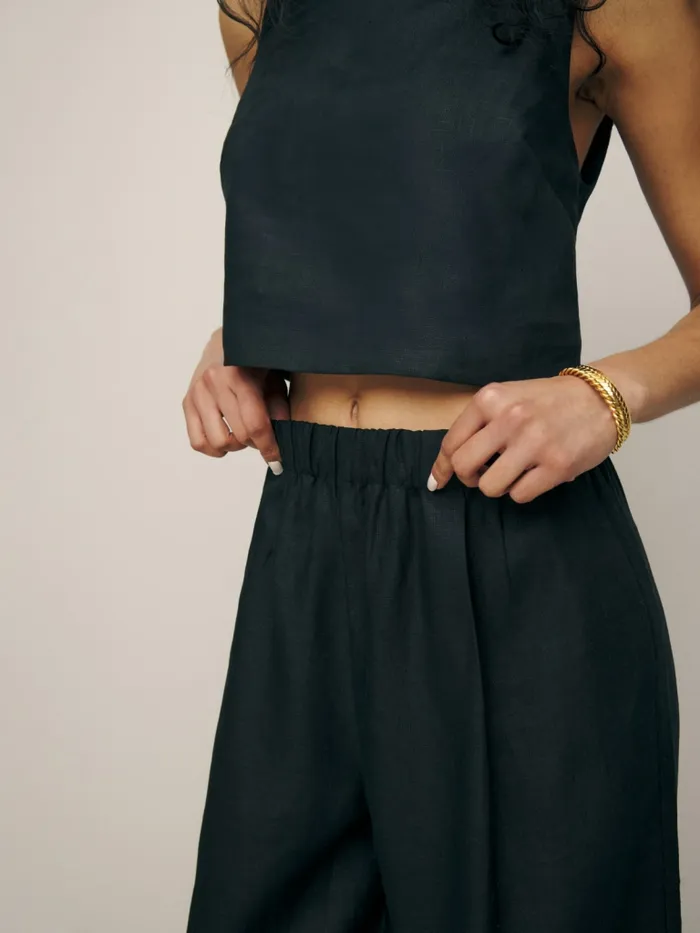 Reformation Pants Fernando Wide Leg Linen Pant Black 8211 Women