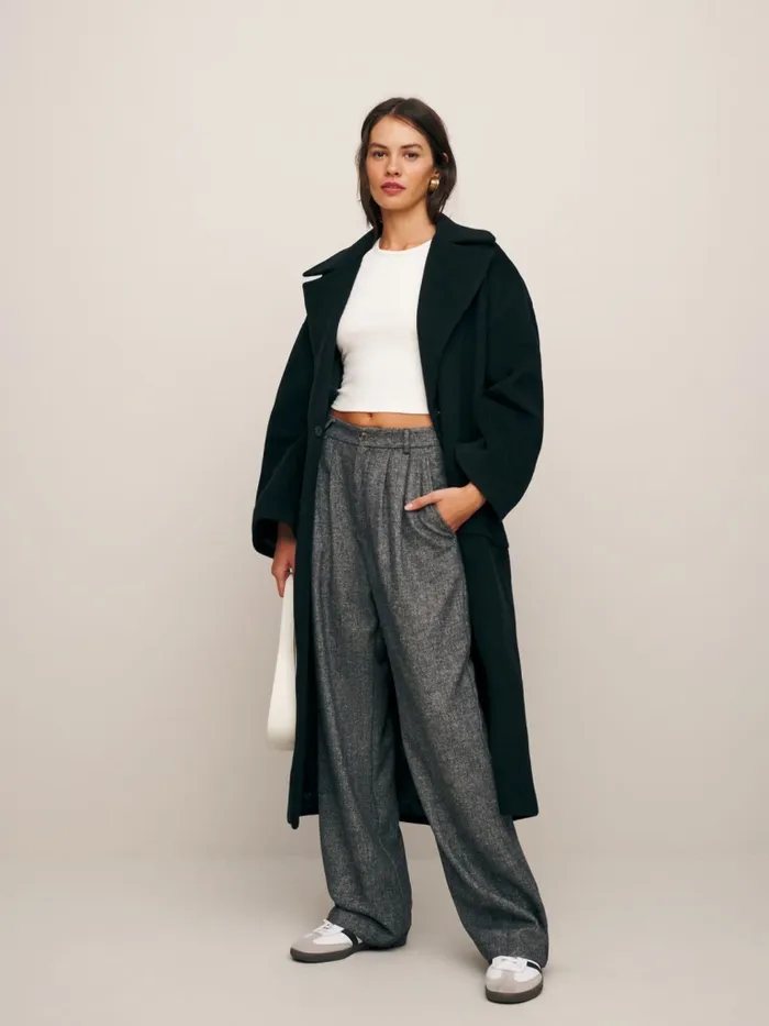 Reformation Pants Petites Mason Wool Pant Black Herringbone 8211 Women