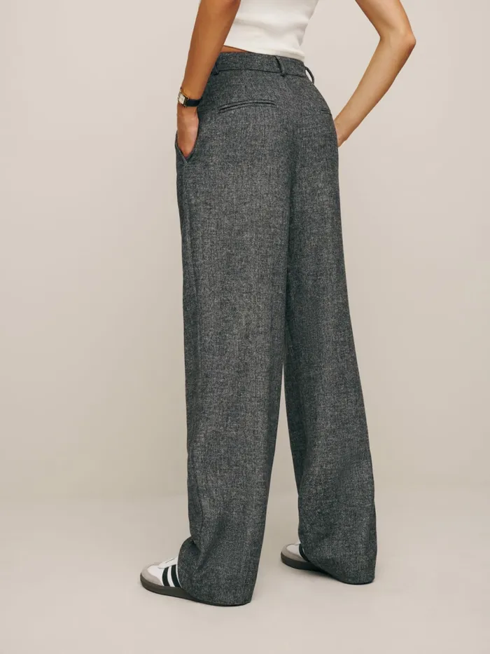 Reformation Pants Petites Mason Wool Pant Black Herringbone 8211 Women
