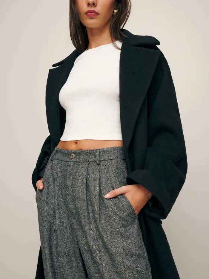 Reformation Pants Petites Mason Wool Pant Black Herringbone 8211 Women