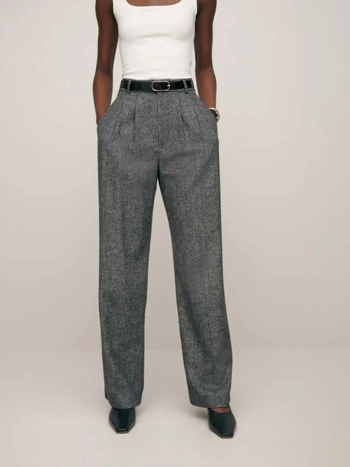 Reformation Pants Petites Mason Wool Pant Black Herringbone 8211 Women