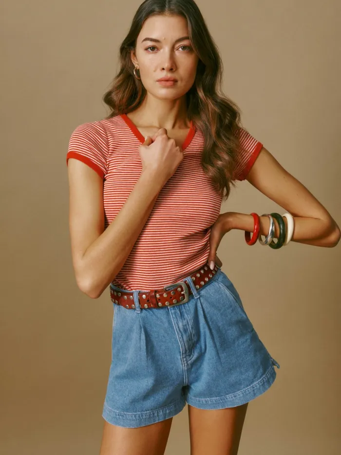 Reformation Shorts Eliana Pleated Denim Shorts Leven 8211 Women