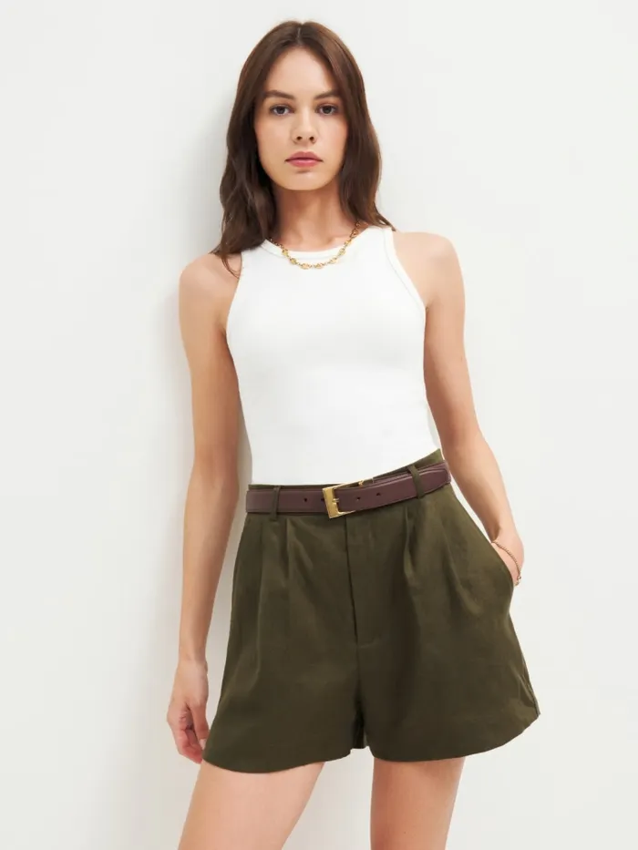 Reformation Shorts Mason Linen Short Dark Olive 8211 Women Reformation Shorts Mason Linen Short Dark Olive 8211 Women