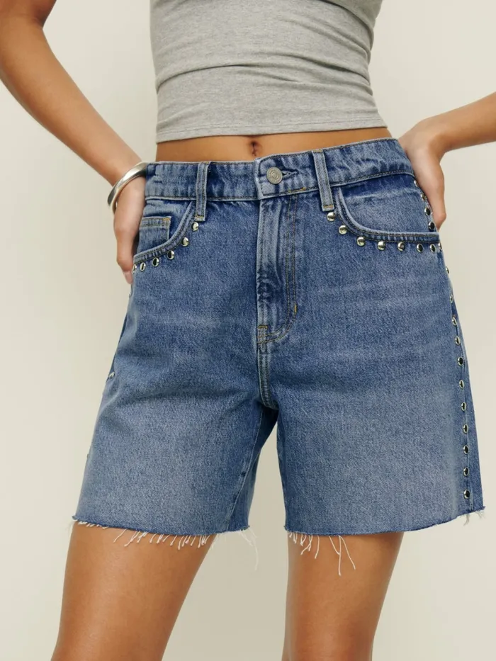 Reformation Shorts Raye Mid Rise Relaxed Jean Shorts Chesapeake Studded 8211 Women