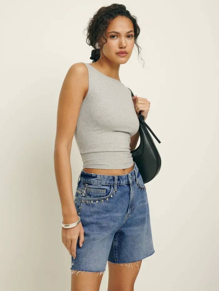 Reformation Shorts Raye Mid Rise Relaxed Jean Shorts Chesapeake Studded 8211 Women Reformation Shorts Raye Mid Rise Relaxed Jean Shorts Chesapeake Studded 8211 Women