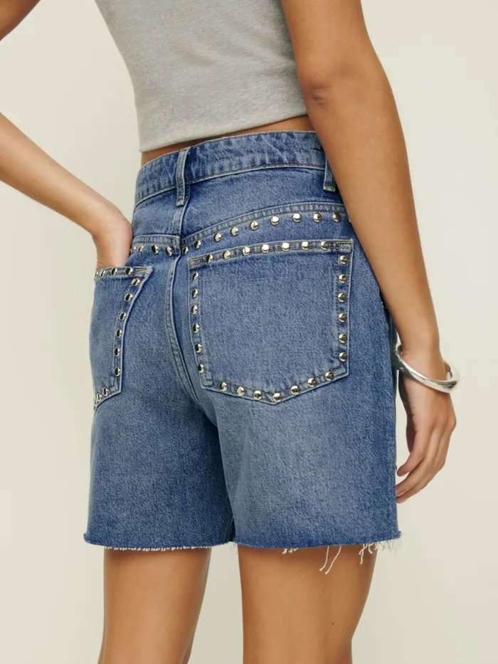 Reformation Shorts Raye Mid Rise Relaxed Jean Shorts Chesapeake Studded 8211 Women Reformation Shorts Raye Mid Rise Relaxed Jean Shorts Chesapeake Studded 8211 Women