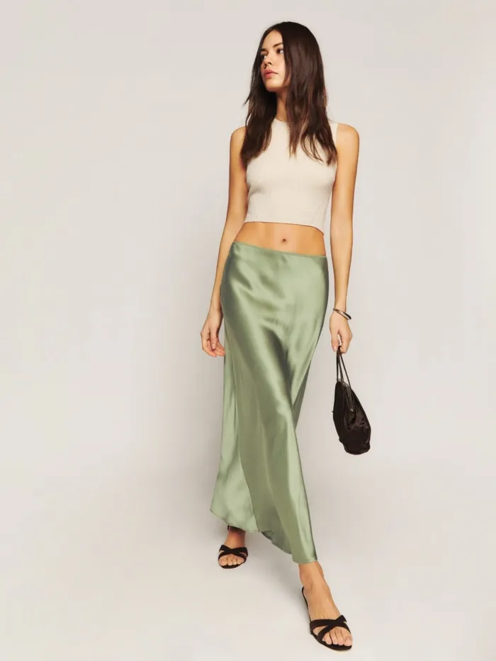Reformation Skirts Petites Layla Silk Skirt Artichoke 8211 Women