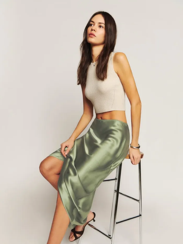 Reformation Skirts Petites Layla Silk Skirt Artichoke 8211 Women Reformation Skirts Petites Layla Silk Skirt Artichoke 8211 Women