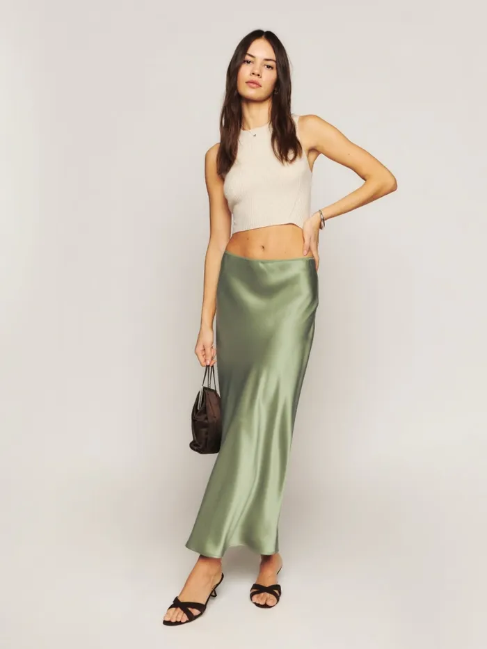 Reformation Skirts Petites Layla Silk Skirt Artichoke 8211 Women Reformation Skirts Petites Layla Silk Skirt Artichoke 8211 Women