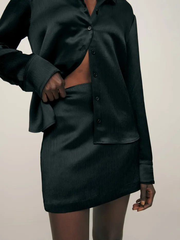 Reformation Skirts Veranda Satin Skirt Black Crinkle 8211 Women