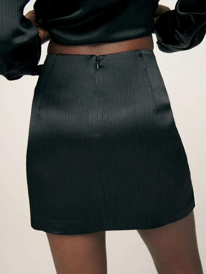 Reformation Skirts Veranda Satin Skirt Black Crinkle 8211 Women
