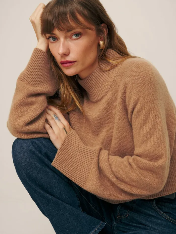 Reformation Sweaters Garrett Cashmere Cropped Turtleneck Camel 8211 Women