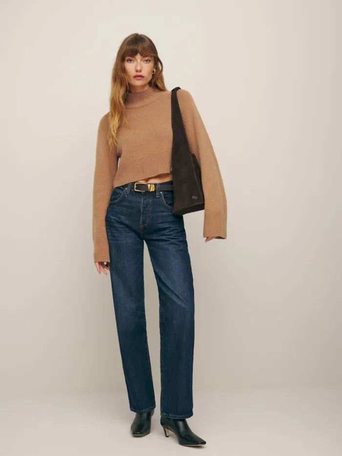 Reformation Sweaters Garrett Cashmere Cropped Turtleneck Camel 8211 Women