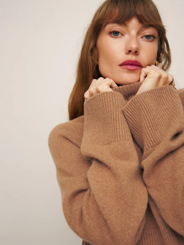 Reformation Sweaters Garrett Cashmere Cropped Turtleneck Camel 8211 Women