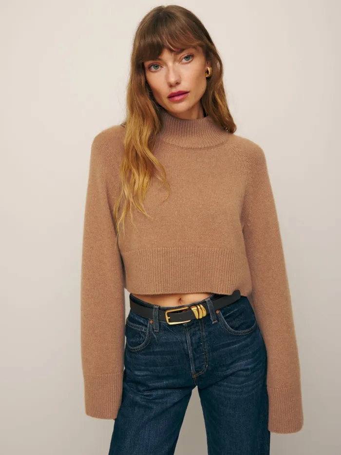 Reformation Sweaters Garrett Cashmere Cropped Turtleneck Camel 8211 Women