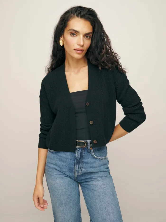 Reformation Sweaters Giusta Cropped Cashmere Cardigan Black 8211 Women