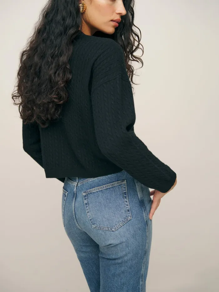 Reformation Sweaters Giusta Cropped Cashmere Cardigan Black 8211 Women