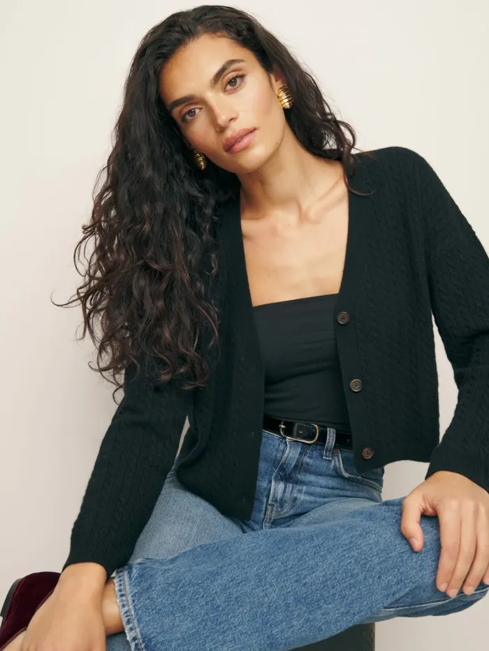 Reformation Sweaters Giusta Cropped Cashmere Cardigan Black 8211 Women