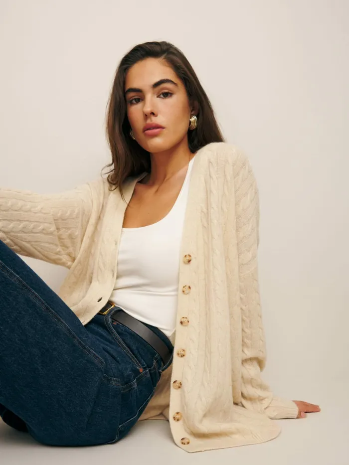 Reformation Sweaters Giusta Oversized Cashmere Cardigan Eco Beige 8211 Women