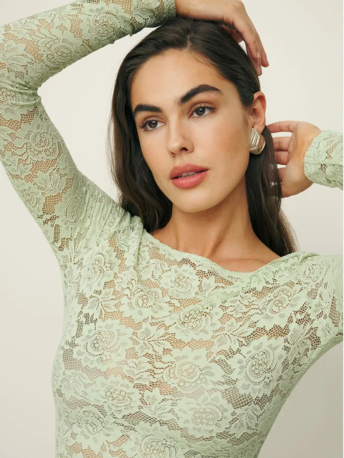 Reformation Tops Adriano Lace Knit Top Pistachio 8211 Women