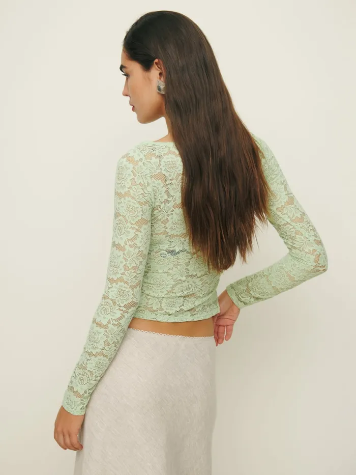 Reformation Tops Adriano Lace Knit Top Pistachio 8211 Women