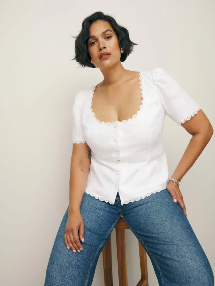 Reformation Tops Anabella Linen Top Es White 8211 Women