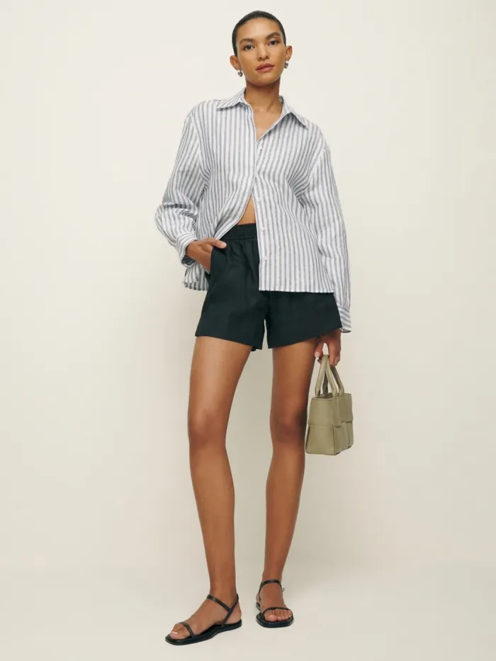 Reformation Tops Andy Oversized Linen Shirt Antibes Stripe 8211 Women