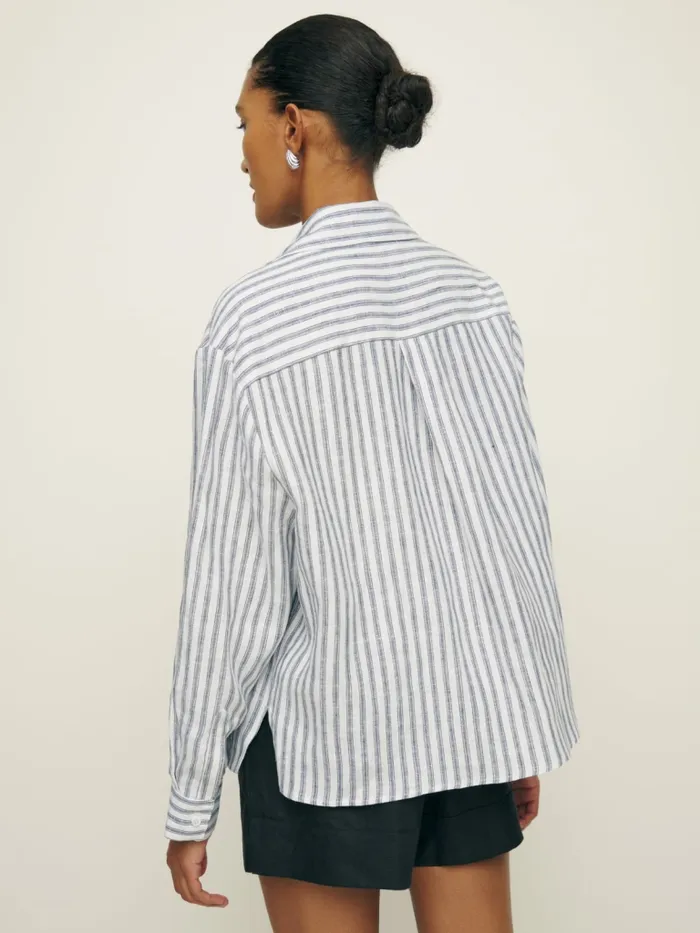 Reformation Tops Andy Oversized Linen Shirt Antibes Stripe 8211 Women