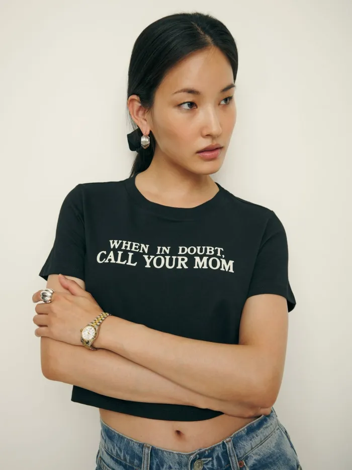 Reformation Tops Cropped Classic Crew Tee Wid Black 8211 Women