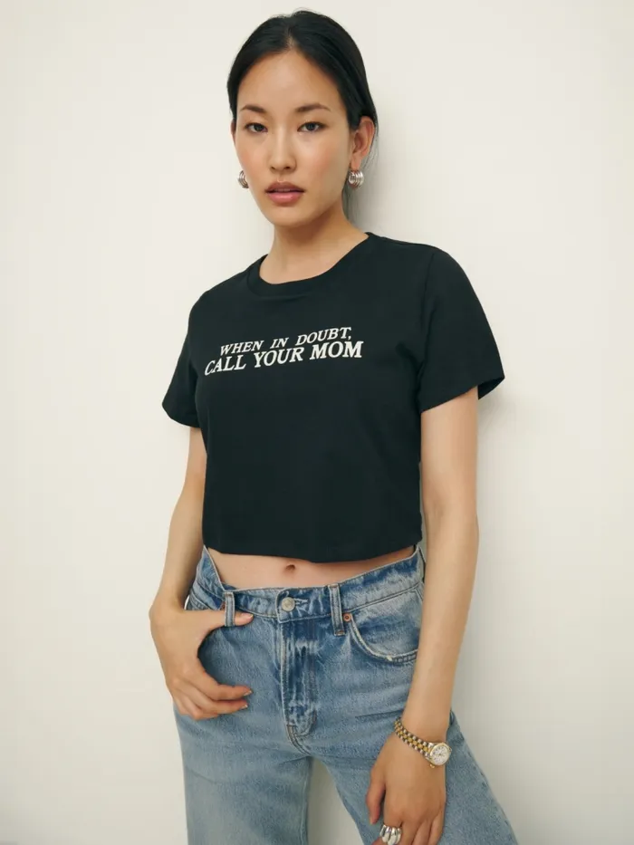 Reformation Tops Cropped Classic Crew Tee Wid Black 8211 Women