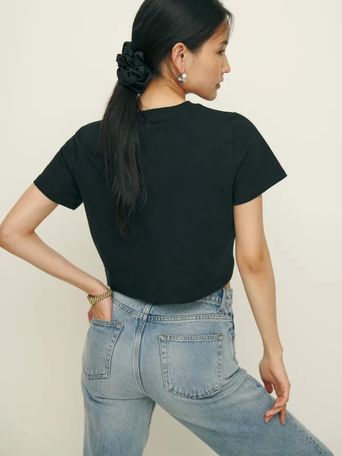 Reformation Tops Cropped Classic Crew Tee Wid Black 8211 Women