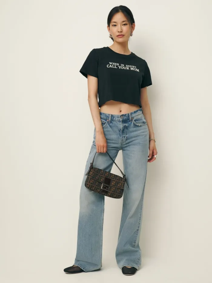 Reformation Tops Cropped Classic Crew Tee Wid Black 8211 Women