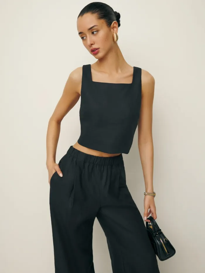 Reformation Tops Saige Linen Top Black 8211 Women