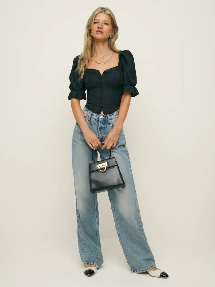 Reformation Tops Simmie Linen Top Black 8211 Women Reformation Tops Simmie Linen Top Black 8211 Women