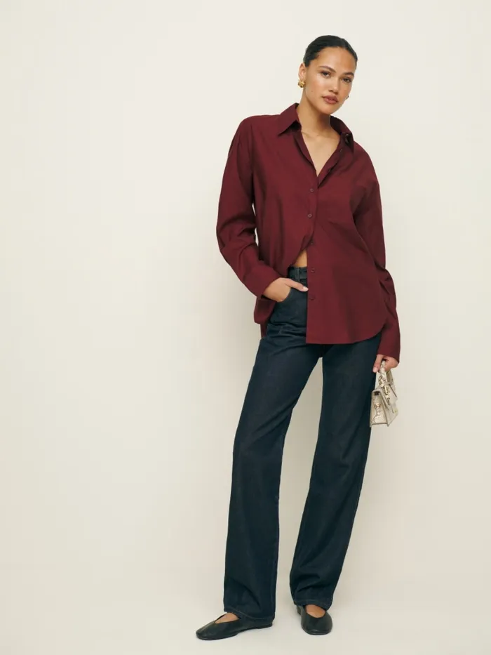Reformation Tops Will Oversized Shirt Chianti 8211 Women