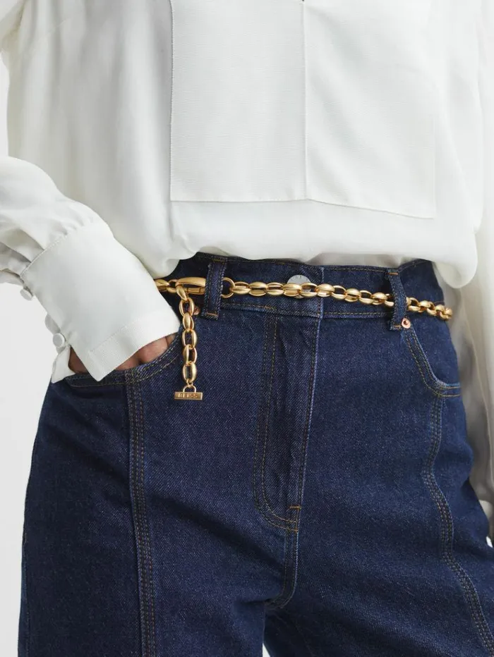 REISS Belts Women Oval Metal Chain Belt Gold