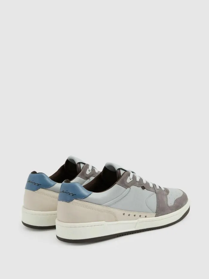 REISS Casual Shoes Men Leather Lace Up Trainers Soft Bluegrey