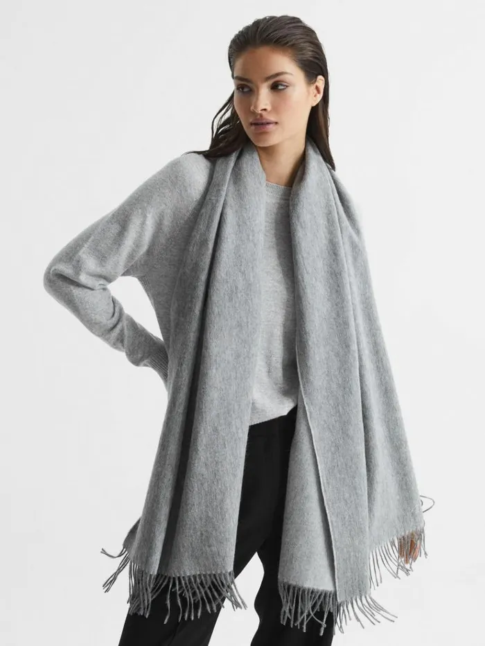 REISS Hats Gloves and Scarves Women WoolCashmere Scarf Soft Grey