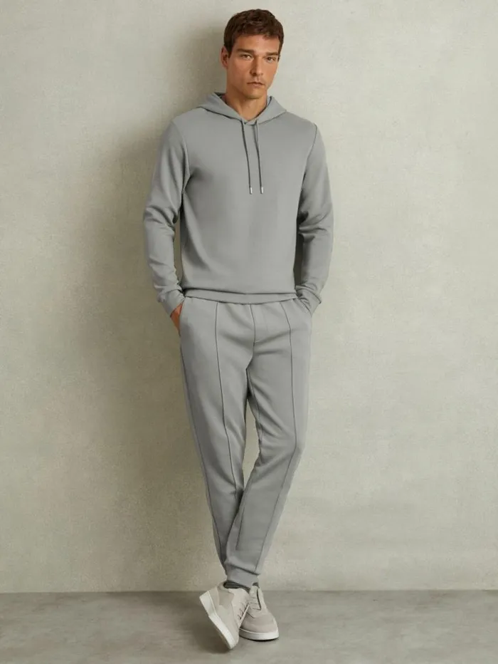 REISS Pants Men Interlock Jersey Drawstring Joggers Flint Grey