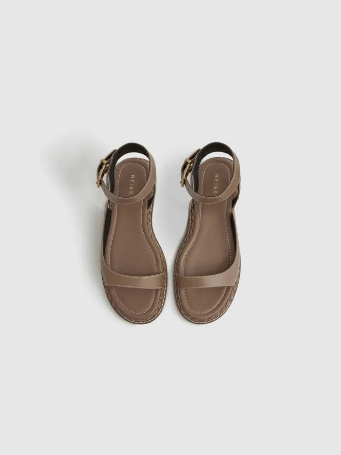 REISS Sandals Women Leather Plait Detail Sandals Tan