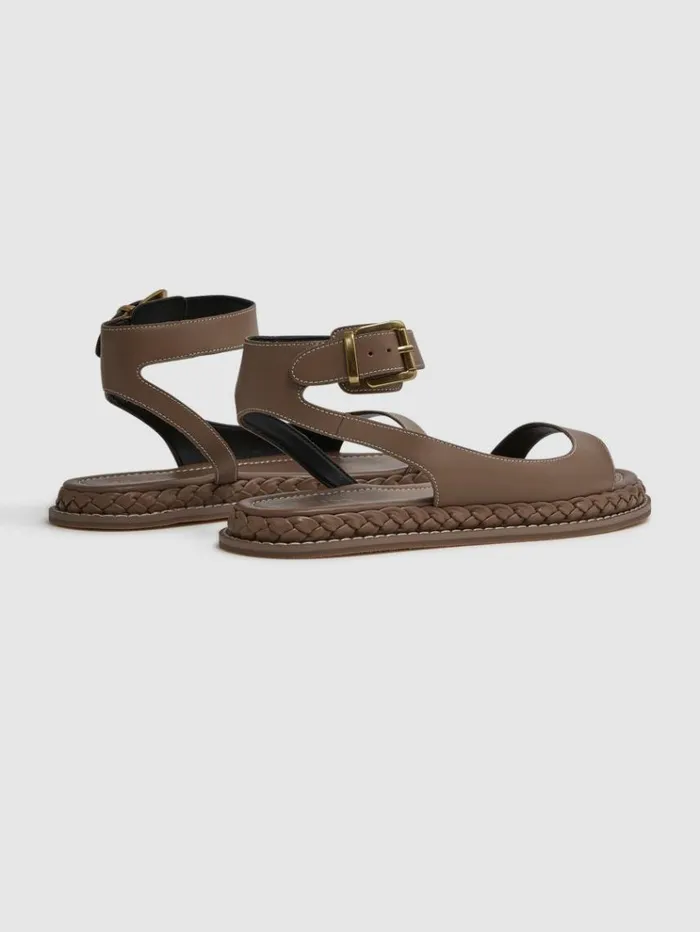 REISS Sandals Women Leather Plait Detail Sandals Tan
