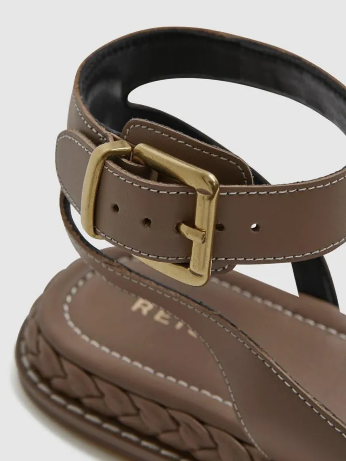 REISS Sandals Women Leather Plait Detail Sandals Tan