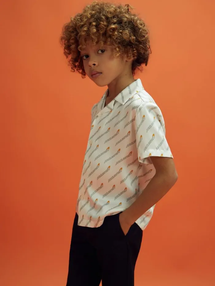 REISS Shirts Children McLaren F1 Monte Carlo Cuban Collar Shirt White Multi