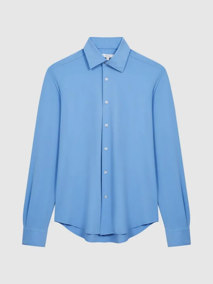 REISS Shirts Men Slim Fit ButtonThrough Travel Shirt Soft Blue REISS Shirts Men Slim Fit ButtonThrough Travel Shirt Soft Blue